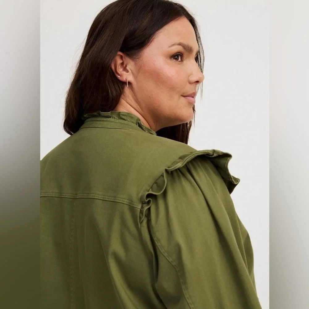 Torrid Olive Green Ruffle Women's Jacket - Picture 4 of 5